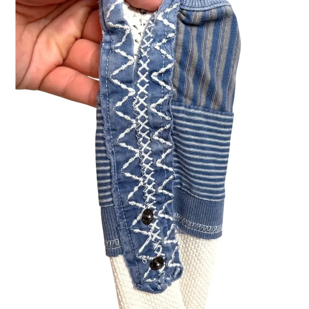 Free People Kyoto Cuff Womens S Cream Blue Embroidered Thermal Boho Top